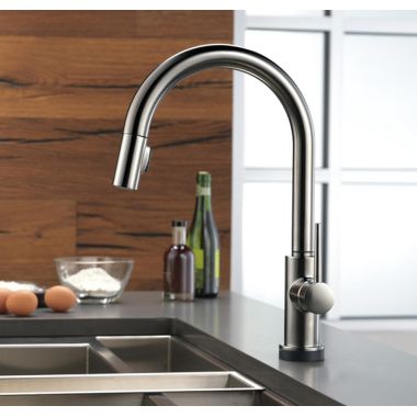 Click here to see Delta 9159T-KS-DST Delta Trinsic Single-Handle Black Stainless Pull-Down Kitchen Faucet, 1.8 GPM, Lever Handle, Diamond Seal Technology, ADA, Touch2O - 9159T-KS-DST