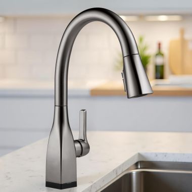 Click here to see Delta 9183T-KS-DST Delta Mateo Pull-Down Kitchen Faucet, Touch2O, ShieldSpray, Single Handle, DIAMOND Seal, MagnaTite, ADA, 1.8 GPM, Black Stainless - 9183T-KS-DST
