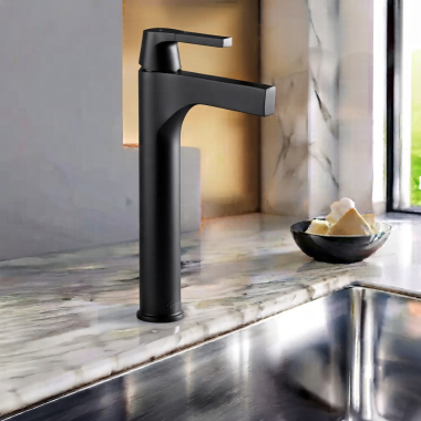 Click here to see Delta 774-BL-DST Delta Zura Matte Black Vessel Lavatory Faucet, Less Drain, 1.2 GPM, Single-Handle, DIAMOND Seal, Lever Handle - 774-BL-DST