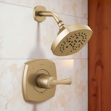Click here to see Delta T14276-CZ Delta Stryke Monitor 14 Series Shower Faucet with 5-Setting Showerhead, H2Okinetic, Lever Handle, 1.75 GPM, Champagne Bronze - T14276-CZ