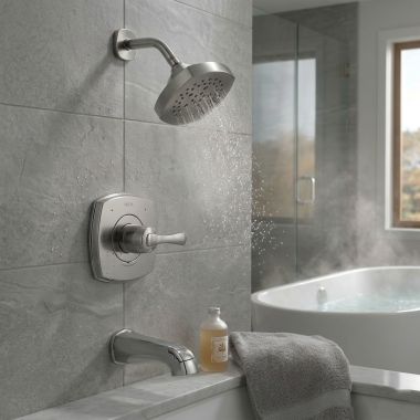 Click here to see Delta T14476-SS Delta Stryke Monitor 14 Series H2Okinetic Tub and Shower Trim, 1.75 GPM, Stainless - T14476-SS