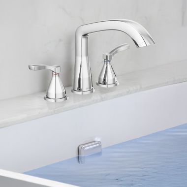 Click here to see Delta T2776 Delta Stryke Three Hole Roman Tub Only Trim, Lever Handles, Rigid Spout, ADA, Chrome - T2776