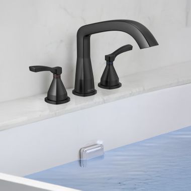 Click here to see Delta T2776-BL Delta Stryke Three Hole Roman Tub Only Trim, Lever Handles, Rigid Spout, ADA, Matte Black - T2776-BL
