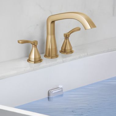 Click here to see Delta T2776-CZ Delta Stryke Three Hole Roman Tub Only Trim, Lever Handles, Rigid Spout, ADA, Champagne Bronze - T2776-CZ