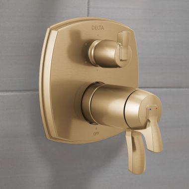 Click here to see Delta T27T976-CZLHP Delta Stryke TempAssure 17T Series Two-Handle Valve Trim w/ 6-Function Diverter, Less Handle, Champagne Bronze - T27T976-CZLHP