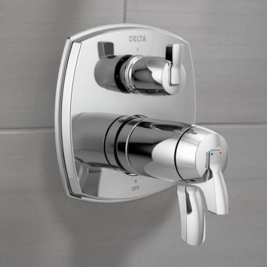 Click here to see Delta T27T876-LHP Delta Stryke TempAssure 17T Series Two-Handle Valve Trim w/ 3-Function Diverter, Less Handle, Polished Chrome - T27T876-LHP
