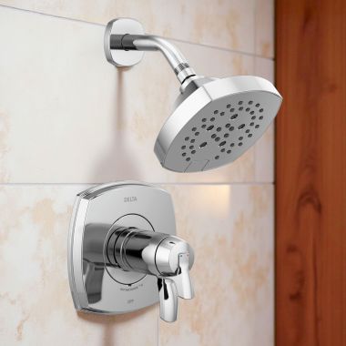 Click here to see Delta T17T276 Delta Stryke TempAssure 17T Series Thermostatic Shower Faucet with H2Okinetic Showerhead, 1.75 GPM, Lever Handles, Chrome - T17T276