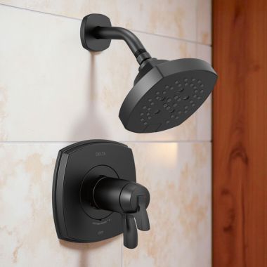 Click here to see Delta T17T276-BL Delta Stryke TempAssure 17T Series Thermostatic Shower Faucet with H2Okinetic Showerhead, 1.75 GPM, Lever Handles, Matte Black - T17T276-BL