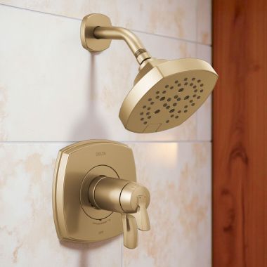 Click here to see Delta T17T276-CZ Delta Stryke TempAssure 17T Series Thermostatic Shower Faucet with H2Okinetic Showerhead, 1.75 GPM, Lever Handles, Champagne Bronze - T17T276-CZ