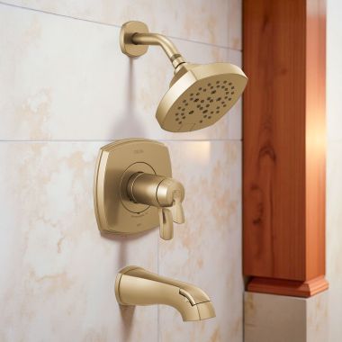 Click here to see Delta T17T476-CZ Delta Stryke TempAssure 17T Series H2Okinetic Tub/Shower Faucet with 5-Setting Showerhead, 1.75 GPM, Lever Handle, Champagne Bronze - T17T476-CZ