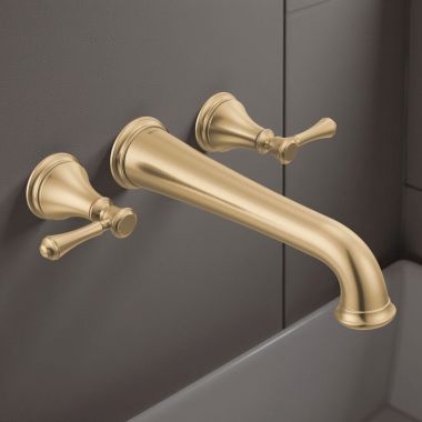 Click here to see Delta T5797-CZWL Delta Traditional Two-Handle Wall-Mount Tub Faucet Trim, 3-Hole, Lever Handles, ADA-Compliant, Champagne Bronze - T5797-CZWL