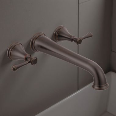 Click here to see Delta T5797-RBWL Delta Traditional Two-Handle Wall-Mount Tub Faucet Trim, 3-Hole, Lever Handles, ADA-Compliant, Venetian Bronze - T5797-RBWL