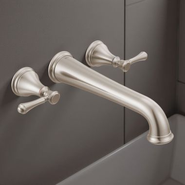 Click here to see Delta T5797-SSWL Delta Traditional Two-Handle Wall-Mount Tub Faucet Trim, 3-Hole, Lever Handles, ADA-Compliant, Stainless - T5797-SSWL