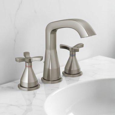 Click here to see Delta 357766-SSMPU-DST Delta Stryke Widespread Bathroom Faucet With Metal Pop-Up, Helo Spoke Handles, DIAMOND Seal, ADA, 1.2 GPM, Stainless - 357766-SSMPU-DST