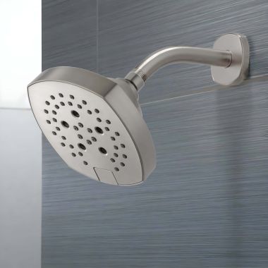 Click here to see Delta 52663-SS Delta H2Okinetic Five-Setting Shower Head with Push Button Diverter, 1.75 GPM, Stainless - 52663-SS