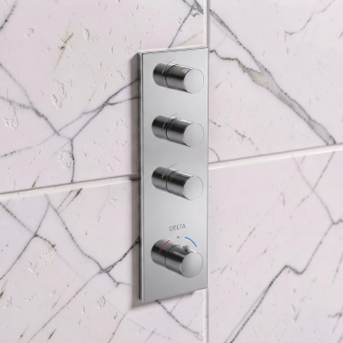 Click here to see Delta T999001 Delta MagnaSpin High Flow Thermostatic Valve Trim with 3 Outlet, Chrome - T999001