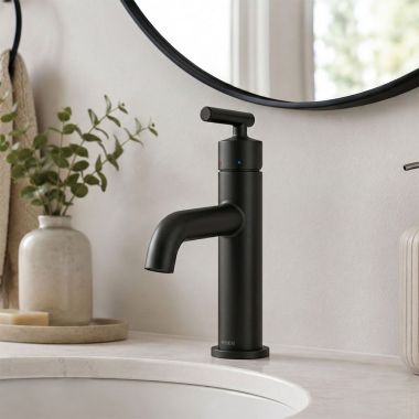 Click here to see  6145BL Moen Gibson Single-Handle Bathroom Faucet with Metal Pop-Up, Lever Handle, 1.2 GPM, Matte Black - 6145BL
