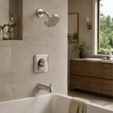 Click here to see  T2473EPBN Moen Genta LX Posi-Temp Single-Handle Tub/Shower Faucet, 1.75 GPM, Brushed Nickel - T2473EPBN