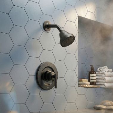 Click here to see  T2902EPBL Moen Gibson Posi-Temp Single-Handle Shower Faucet, One-Function, 1.75 GPM, Lever Handle, Eco-Performance, M-PACT, Matte Black - T2902EPBL