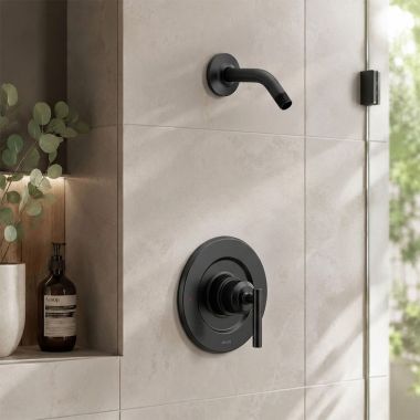 Click here to see  T2902NHBL Moen Gibson Posi-Temp Single-Handle Shower Trim Kit, Less Showerhead, Lever Handle, Matte Black - T2902NHBL