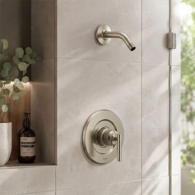 Click here to see  T2902NHBN Moen Gibson Posi-Temp Single-Handle Shower Trim Kit, Less Showerhead, Lever Handle, Brushed Nickel - T2902NHBN