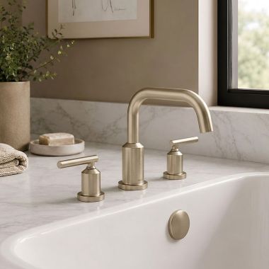 Click here to see  T961BN Moen Gibson Two-Handle Roman Tub Faucet Trim, Angular Spout, Lever Handles, M-PACT, Brushed Nickel - T961BN