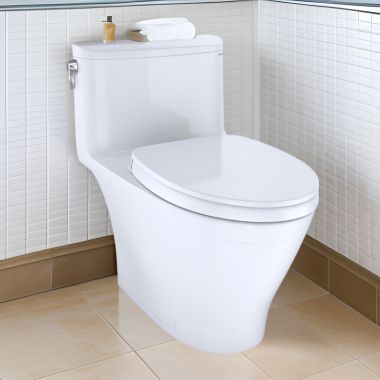 Click here to see Toto MS642124CEFG#01 TOTO Nexus One-Piece Skirted Toilet, Elongated, Universal Height, WASHLET+ Ready, 1.28 GPF, Cotton - MS642124CEFG#01