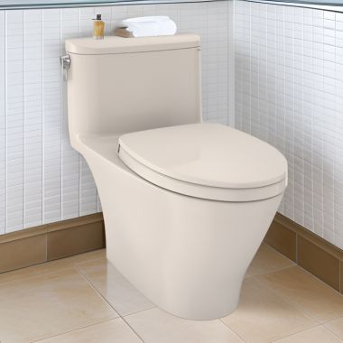 Click here to see Toto MS642124CEFG#12 TOTO Nexus One-Piece Elongated 1.28 GPF Universal Height Toilet with CEFIONTECT and SS124 SoftClose Seat, WASHLET+ Ready, Sedona Beige - MS642124CEFG#12