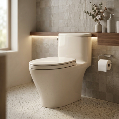 Click here to see Toto MS642124CEFG#12 TOTO Nexus One-Piece Skirted Toilet with SS124 SoftClose Seat, Elongated, WASHLET+ Ready, 1.28 GPF, Sedona Beige - MS642124CEFG#12