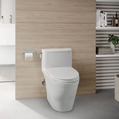 Click here to see  MS642124CUFG#01 TOTO Nexus One-Piece Elongated Skirted Toilet with SS124 SoftClose Seat, WASHLET+ Ready, 1.0 GPF, Cotton White - MS642124CUFG#01