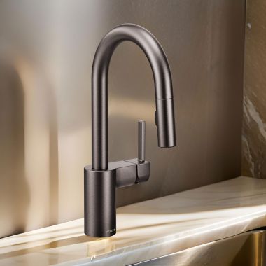 Click here to see Moen 7565BLS Moen Align Single Handle High-Arc Pull-Down Kitchen Faucet, Black Stainless - 7565BLS