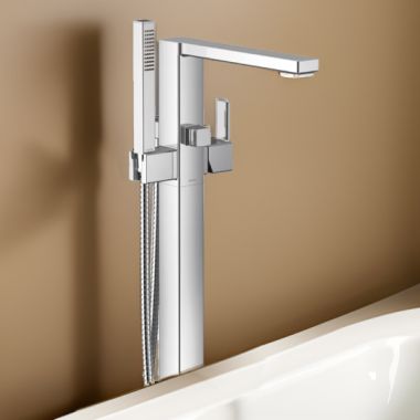 Click here to see Moen S905 Moen 90 Degree Single-Function Freestanding 6 GPM Tub Filler with 1.75 GPM Hand Shower, Single Lever Handle, Polished Chrome - S905