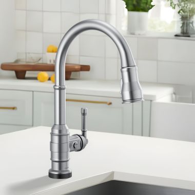 Click here to see Delta 9190T-AR-DST Delta Broderick Single Handle Pull-Down Kitchen Faucet, Touch2O, DIAMOND Seal, MagnaTite, ShieldSpray, ADA, 1.8 GPM, Arctic Stainless - 9190T-AR-DST