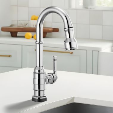Click here to see Delta 9990T-DST Delta Broderick Single Handle Pull-Down Bar/Prep Faucet, Touch2O, Diamond Seal, MagnaTite, ADA, 1.8 GPM, Chrome - 9990T-DST