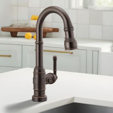Click here to see Delta 9990T-RB-DST Delta Broderick Single Handle Pull-Down Bar/Prep Faucet, Touch2O, Diamond Seal, MagnaTite, ADA, 1.8 GPM, Venetian Bronze - 9990T-RB-DST