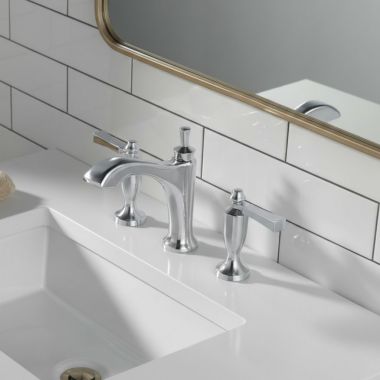 Click here to see Delta 3556-MPU-DST Delta Dorval Two Handle Widespread Bathroom Faucet, Metal Pop-Up, Lever Handles, 1.2 GPM, Chrome - 3556-MPU-DST