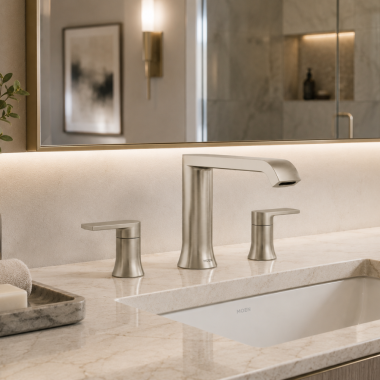 Click here to see  T908BN Moen Genta LX Two-Handle Roman Tub Faucet Trim, Low Arc Spout, Lever Handles, Metal, Brushed Nickel - T908BN