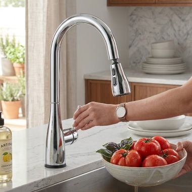 Click here to see  442209 Blanco Atura Pull-Down Bar Faucet, Swivel Spout, Dual Spray, 1.5 GPM, Chrome - 401917