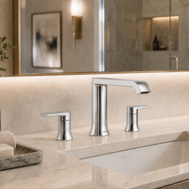 Click here to see  T908 Moen Genta LX Two-Handle Roman Tub Faucet Trim, Low Arc Spout, Lever Handles, Metal, Polished Chrome - T908