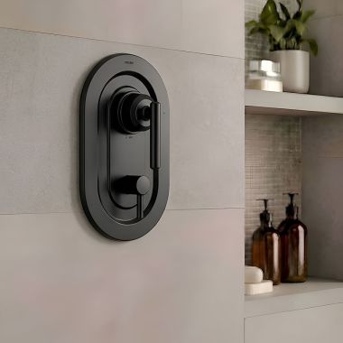 Click here to see  T2900BL Moen Gibson Posi-Temp Single-Handle Valve Trim with 3-Function Diverter, Lever Handle, Matte Black - T2900BL