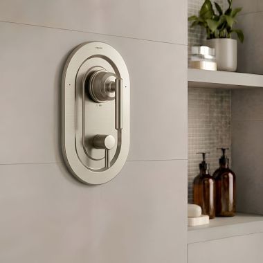 Click here to see  T2900BN Moen Gibson Posi-Temp Single-Handle Valve Trim with 3-Function Diverter, Lever Handle, Brushed Nickel - T2900BN