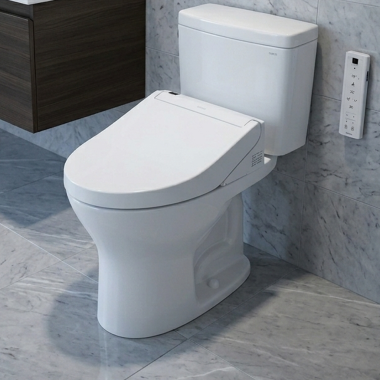 Click here to see Toto CT746CUGT40#01 TOTO Drake Dual Flush Elongated Toilet Bowl with CEFIONTECT, WASHLET+ Ready, Cotton White - CT746CUGT40#01