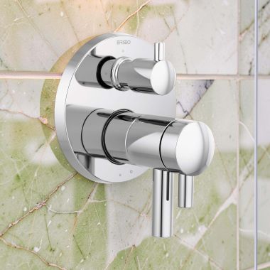 Click here to see  T75575-PC Brizo Odin TempAssure Thermostatic Valve Trim w/ 3-Function Diverter Trim, Lever Handles, Polished Chrome - T75575-PC