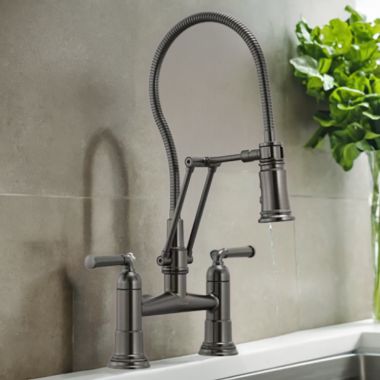 Click here to see Brizo 62174LF-SL Brizo Rook Two-Function Articulating Bridge Kitchen Faucet with Finished Hose, MagneDock, ADA, 1.8 GPM, Brilliance Luxe Steel - 62174LF-SL