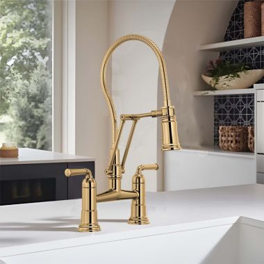Click here to see Brizo 62174LF-PG Brizo Rook Two-Function Articulating Bridge Kitchen Faucet with MagneDock, ADA, 1.8 GPM, Brilliance Polished Gold - 62174LF-PG