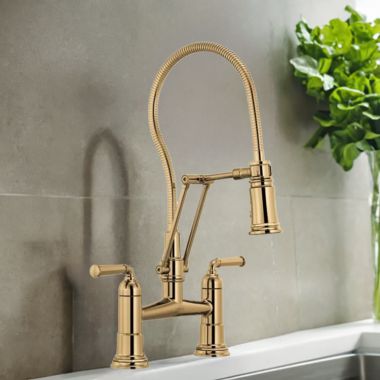 Click here to see Brizo 62174LF-PG Brizo Rook Two-Function Articulating Bridge Kitchen Faucet with MagneDock, ADA, 1.8 GPM, Brilliance Polished Gold - 62174LF-PG
