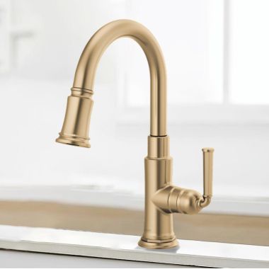 Click here to see Brizo 63974LF-GL Brizo Rook Single-Handle Pull-down Prep Faucet, MagneDock, Lever Handle, 1.8 GPM, Brilliance Luxe Gold - 63974LF-GL