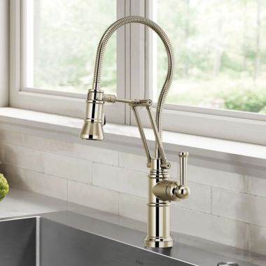 Click here to see Brizo 63125LF-PN Brizo Artesso Single-Handle Articulating Kitchen Faucet w/ Finished Hose, 2-Function Sprayer, MagneDock, 1.8 GPM, Brilliance Polished Nickel - 63125LF-PN