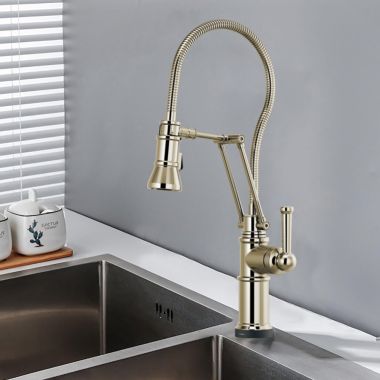Click here to see Brizo 64125LF-PN Brizo Artesso Single-Handle Articulating Kitchen Faucet w/ Finished Hose, 2-Function Sprayer, SmartTouch, MagneDock, 1.8 GPM, Brilliance Polished Nickel - 64125LF-PN