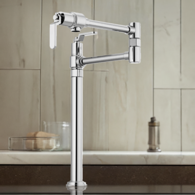 Click here to see Brizo 62744LF-PC Brizo Litze Deck Mount Pot Filler with Industrial Handles, Dual-Jointed, Swivel Spout, 4.0 GPM, Polished Chrome - 62744LF-PC